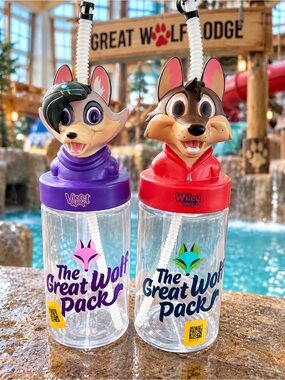 🐺 Great Wolf Lodge Violet Wolf & Wiley Wolf Souvenir Cups – Set of 2